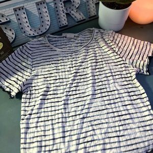 Striped Lettuce Leaf Edge Ribbed Crop Top